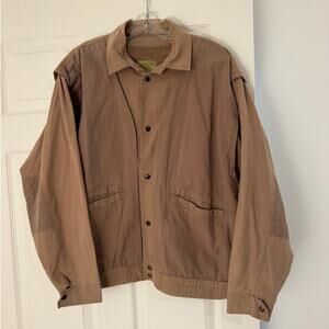 Vintage 80s Mirage Aviation Jacket Size L Cotton Tan Utility Coat Avion Graphic